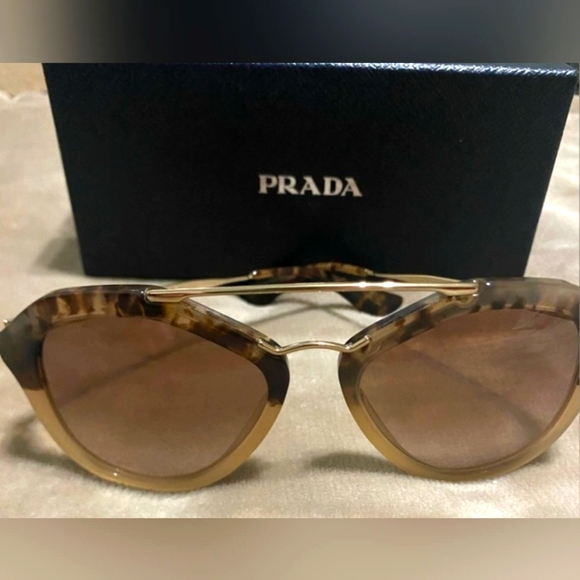 Prada Aviator Tortoise Shell Gold Tone Sunglasses w/Box and COA - Picture 1 of 14